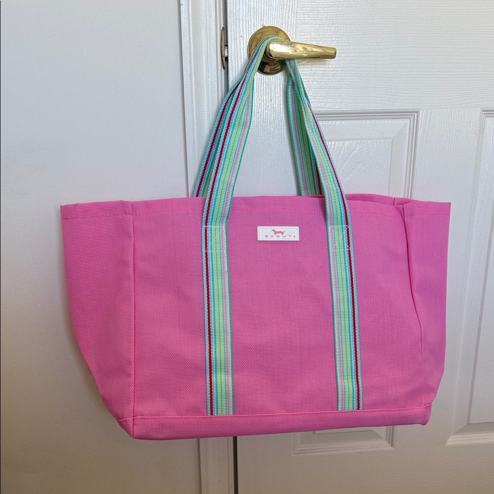 Pink Tote Bag with Striped Handles